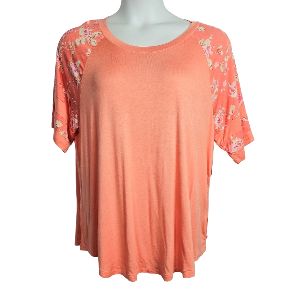 Mimi Chica Coral Floral Short Sleeve Top